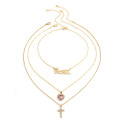 Wholesale Jewelry Fashion Alloy Letter Multi-Layer Cross and Heart Necklace